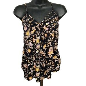 American Eagle Outfitters Women's Top Spagetty Strap Balck & Yellow Floral Print
